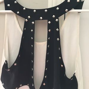 Black and white studded top